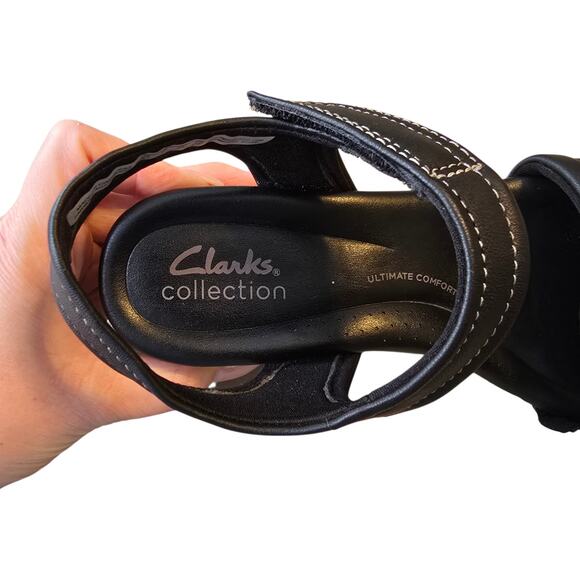 Clarks Collection Womens Chelseah Gem Angle Strap Wedge Sandal Size 7M Black - Picture 6 of 11